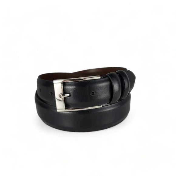 Other - Genuine Leather Black Belt With Silver Rectangle Buckle Mens Size 32 Made In USA